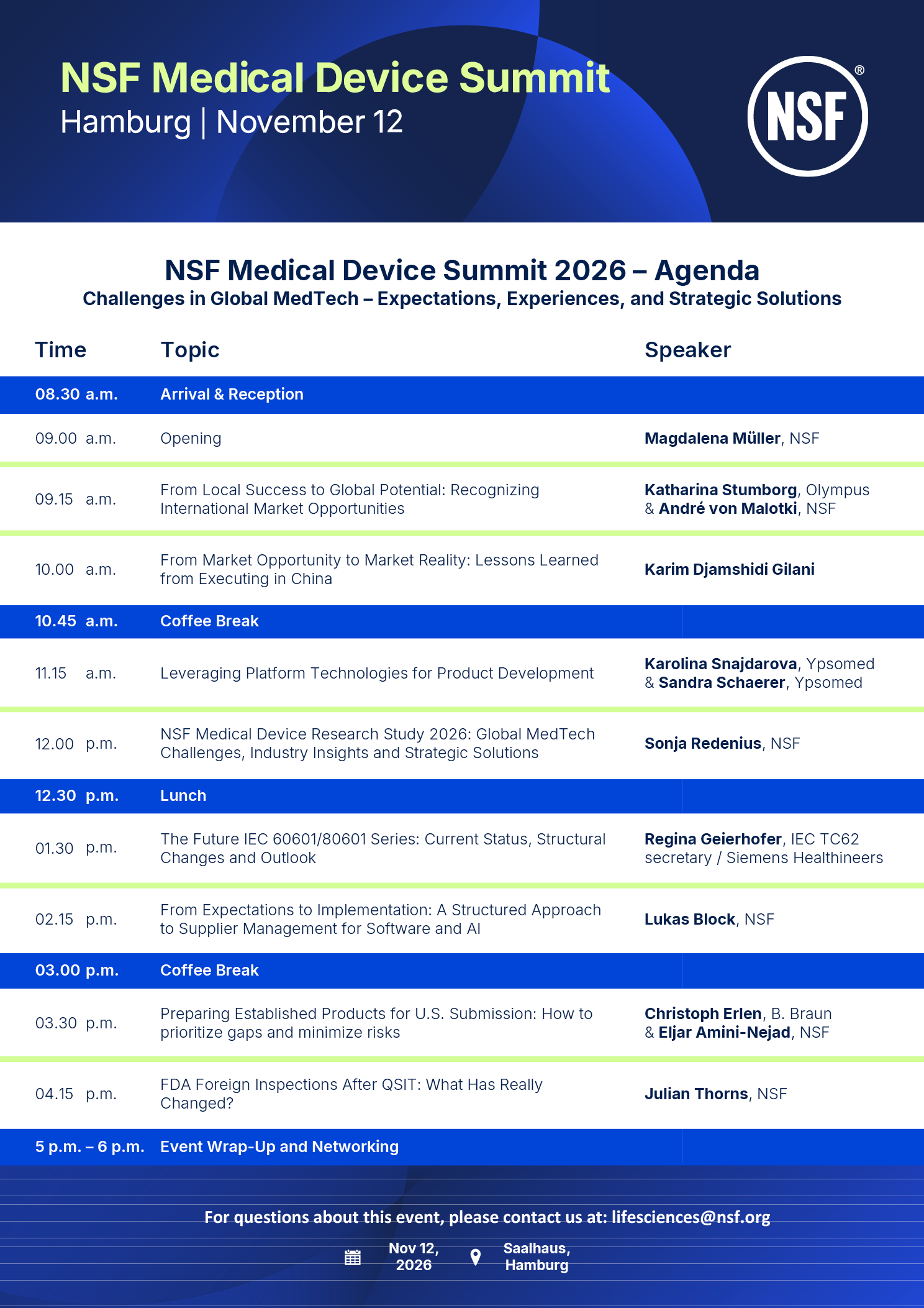 NSF Medical Devices Summit 2026 Agenda