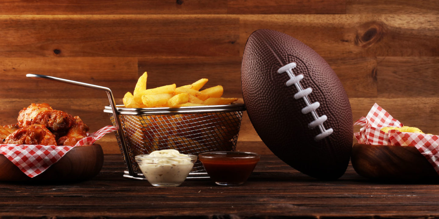 Football and baskets of food