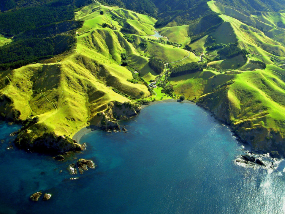 Aerial shot of green mountains
