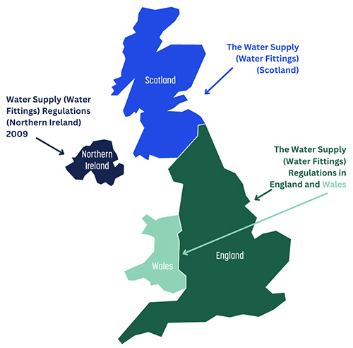 Map for WRAS-approved UK regulations and byelaws